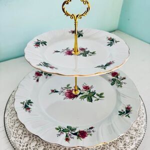 Vintage Lynn’s Fine China 2-Tier Dessert Stand - Victorian Rose Pattern